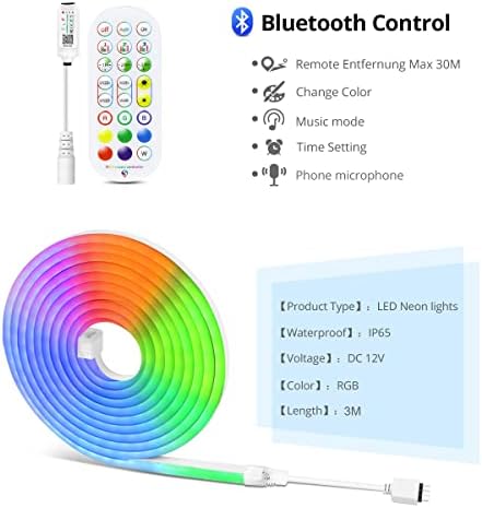 AIMENGTE RGB LED Strip Svjetla, 9,84ft Bluetooth Neon Light Strip više obojena, daljinska i aplikacija za kontrolu glazbe