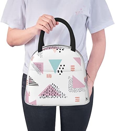 Velika višekratna izolirana torba za ručak u geometrijskom stilu-trokut-točka-ružičasta torba za hladnjak,organizator za