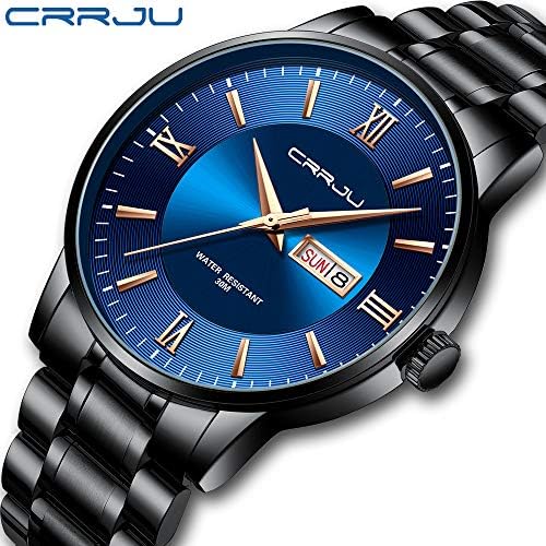 CRRJU Muški modni luksuzni satovi od nehrđajućeg čelika za muškarce Business Auto Datum Chronograph Analog Quartz WristWatchs