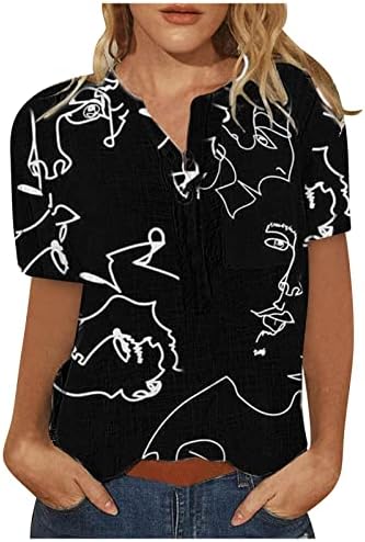 Nokmopo radne košulje za žene casual modno pamučno platno tiskana majica s kratkim rukavima Žene ljetne vrhove
