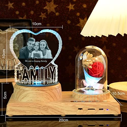 Qntyct Personalizirani obiteljski kristalni foto okvir ukras s LED šareno svjetlo, Bluetooth glazbeni uređaj, laserski kristalni