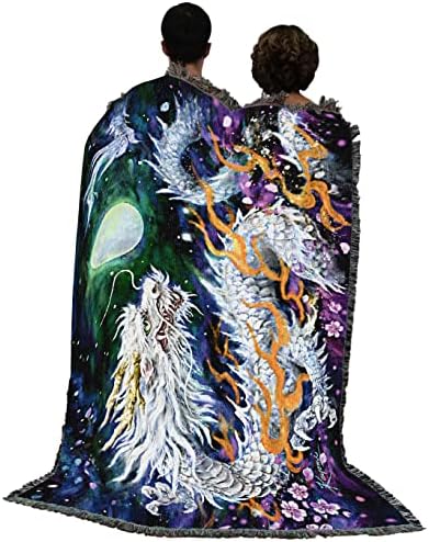 Čista tkalci White Dragon i The Moon pokrivač Kayomi Harai - fantasy poklon tapiserija bacanje tkanog od pamuka - napravljeno