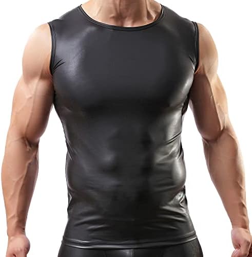 Qiati muške donje košulje od lažne kože mokro košulja mišića fit atletski tenk vrh