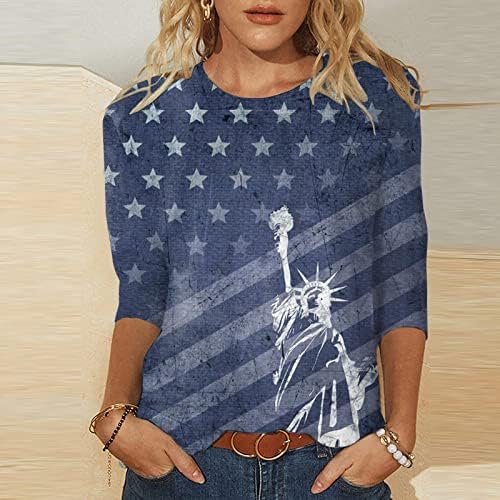 4. srpnja, košulje za žene s američkom zastavom, ljetna majica s okruglim vratom 3/4 rukava, svečane casual bluze s tri četvrtine