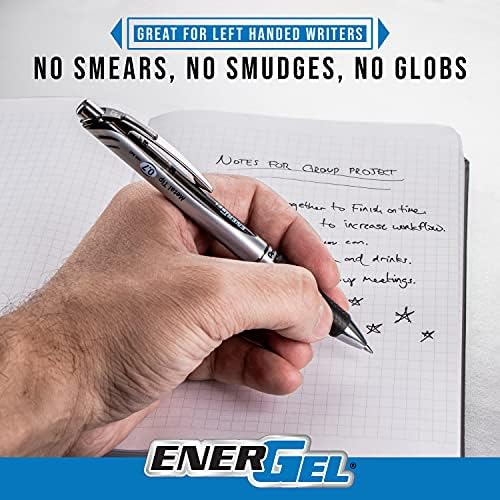 Pentel Energel RTX uvlačiva se tekuća olovka za gel, 0,5 mm, fina linija, vrh igle, crna tinta, 5 olovki i 10 set vrijednosti