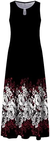 Dopocq haljine za žene 2023 Ljetni casual tiskar velike ručne haljine Posada bez rukava bez linije s džepovima