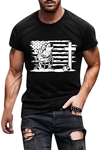 HDDK 4. srpnja Majice za kratke rukave za muškarce, USA zastava Isus Cross Print Athletic Mišil Patriot TEE TOPS