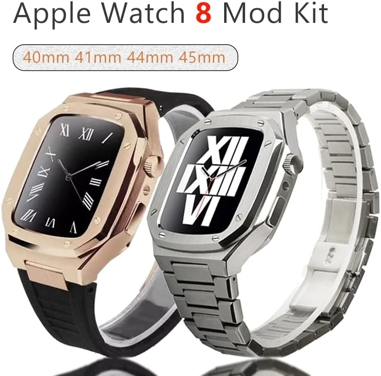 CNHKAU Luksuzni metalni futrola+remen za Apple Watch Band Series 8 7 45 mm 41 mm na kaišem od nehrđajućeg čelika za IWatch