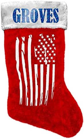 Fefetastic Groves američka zastava Božićna čarapa Patriotska crvena faux krzno