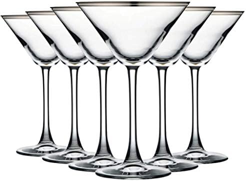 Stolni kralj platinasti platinasti čaše za martini/koktele s prekrasnim stabljikom - 10 oz. Set od 6- Dostupne dodatne živopisne