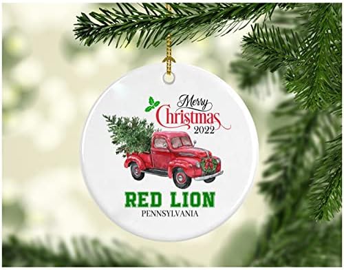 Božićni ukras stablo Sretan Božić 2022. Crveni lav Pennsylvania ukras Smiješni poklon božićni odmor kao obitelj Prilično