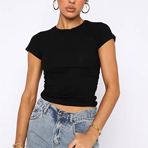Ženska majica kratkih rukava s okruglim vratom 2023 ljetni ugrađeni vrhovi jednobojna osnovna majica s tunikom majice s bluzama