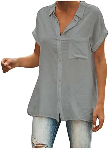 Flanelske košulje za žene, modne široke obične košulje srednje duljine kratkih rukava, ležerni vrhovi