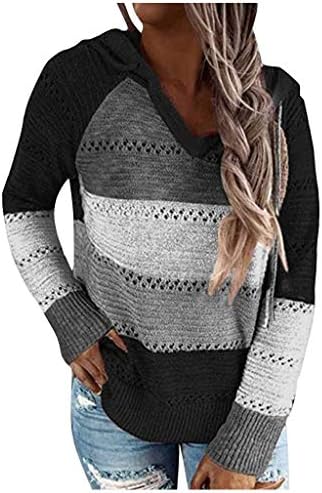 Ženske kapuljače prugaste boje Blok V vrat pleteni džemper pulover labavi duksevi duksevi duksevi vrhovi