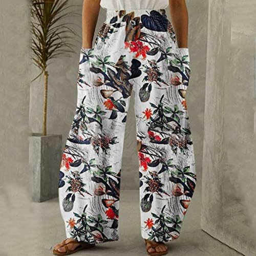 Ženske ležerne labave hlače pamučno platno cvjetni cvjetači elastični struk s džepovima joga hlače harem hlače jogger hlače
