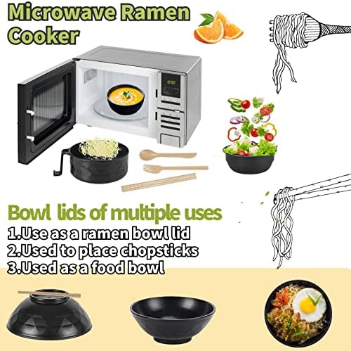 WellCun Ramen Bowl Set, Microwave Ramen štednjak, ramen -rezanci Mikrovalna pećnica, brza zdjela za kuhanje s štapićima i
