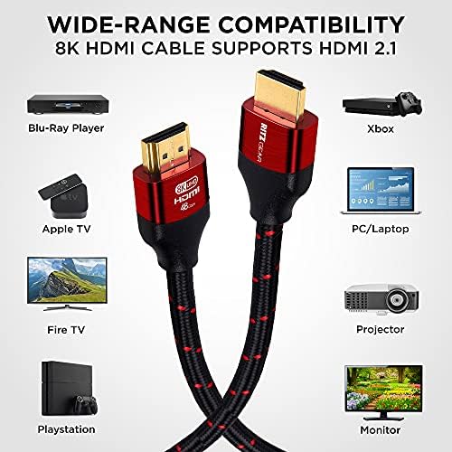 8K HDMI 2.1 kabel 9,8 ft. 48 Gbps Ultra upleteni u pleteni najlon kabel i zlatni konektori - 8K@60Hz UHD Video, 4K@120Hz,