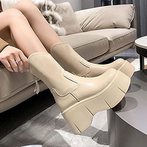 Sinzelimin ženska platforma za gležnjeve čizme modna faux kožna leđa stražnji patentni zatvarač visoki petak s okruglim nogama