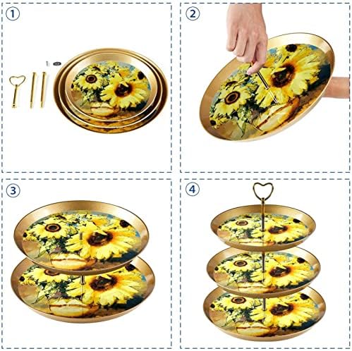 Suncokret žuti biljni cvijet 3-sloj držač kolača, stalak za desert, kula za kolače za kolače deserte plodove bombone od bombona