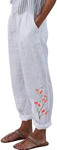 Pamučne lanene hlače za žene ljetne casual Capri hlače s džepovima visokog struka udobne hlače za plažu Vintage Harem hlače