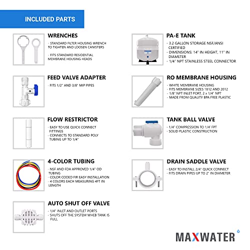 Maksimalna voda 5 stupnjeva 100 GPD RO Standardni sustav za filtraciju vode + mjerač tlaka + slavina + spremnik za teške