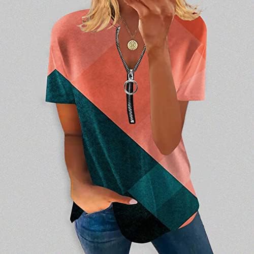 Ženski ljetni vrhovi kauzalni 1/4 zip pulover majica kratkih rukava geometrijski print aktivna odjeća košulje za trčanje