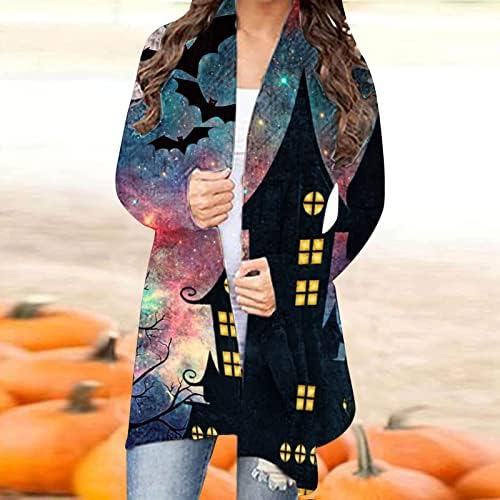 Ženske ležerne modne kardigan bluze žene Noć vještica 3d tiskani otvoreni prednji kaput vrhovi dugih rukava kardigans