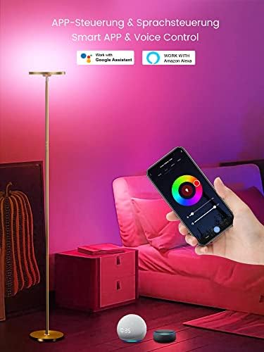 Zlatna podna svjetiljka, pametna RGBCW LED stajaća svjetiljka radi s Alexa Google Home, 25W Super svijetlo zamrava moderna
