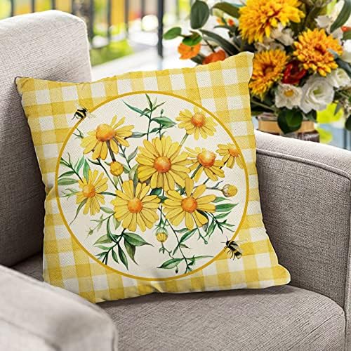 USSAP proljetna ljetna pčela sretna vrsta gnome ukrasnog jastuka jastuka set od 4, žuta tratinčica cvijeća inspiracijski