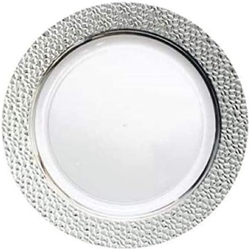 Plastične bijele tanjure za večeru sa srebrnim rubom - 9 | Kolekcija čekića | Pakovanje od 10