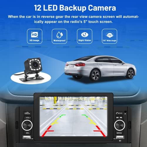 Stereo s jednim din automobilom s Apple CarPlay Android Auto, 5 -inčni zaslon osjetljivog na dodir Radio Bluetooth FM prijemnik