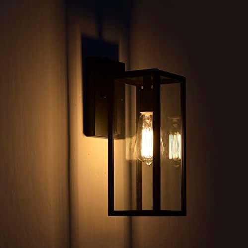 Vanjska zidna svjetla od 14 Od sumraka do zore, Crna vanjska zidna svjetiljka s prozirnim staklom, moderna svjetiljka za