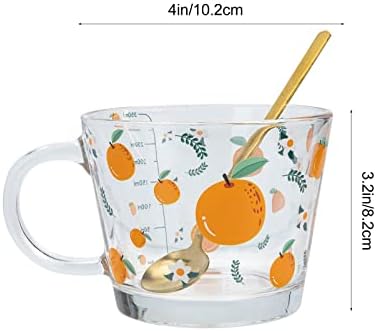 Hemoton kawaii čaše staklene šalice za kavu šalice čaj: čiste mliječne naočale s ručicom žlicom narančasta uzorak vruće pijeće