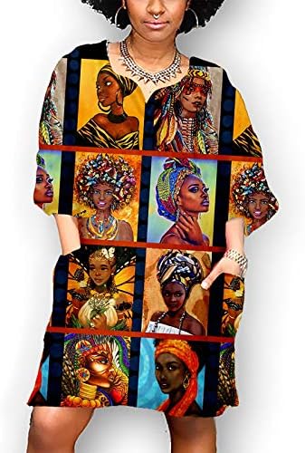 Afričke Plus size haljine za žene S Vintage printom i izrezom u obliku slova u, ležerna Mini haljina sa srednjim rukavima