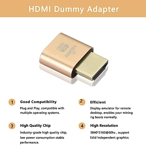 XMSJSIY HDMI DUMMY PLUP 4K HDMI zaslon Emulator virtualni monitor bez glave adapter za duhove za Ethereum ETH ZEC BTC Mining