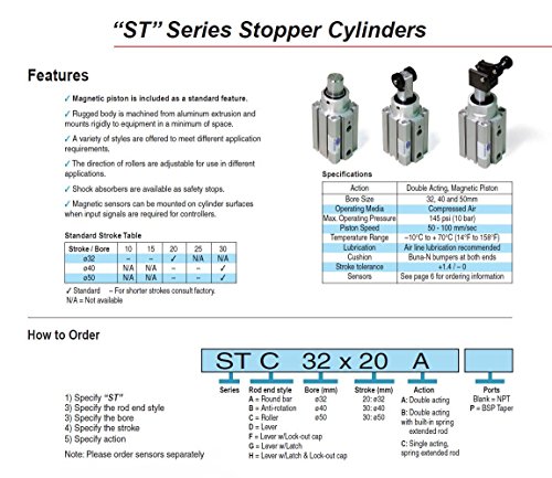 FABCO-AIR STC40X30B STOPPPER CYLINDER, kraj koluta, dvostruko djelovanje s ugrađenom šipkom produženom oprugom, 40 mm provrta,