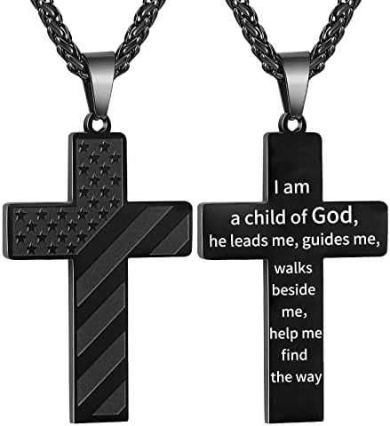 18 + 2 inča križ ogrlica biblijski stih od nehrđajućeg čelika Američka zastava privjesak lanac za dječake muškarce