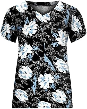 Djevojke casual bluza jesen ljetni kratki rukav 2023 odjeća pamuk v vrat grafički labav majica za žensko 60