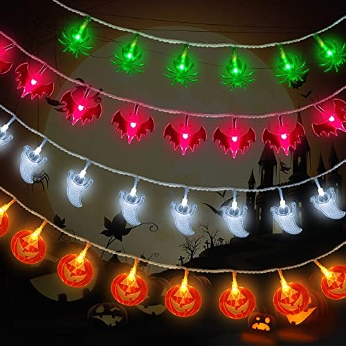 UHAPEER 40 stopa 80 LED Halloween String Lights Dekoracije s narančastim bundevama, bijelim duhom, zelenim paucima, ljubičastim