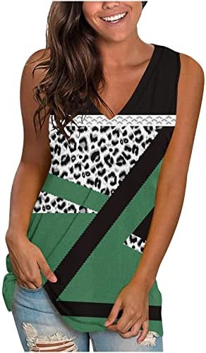 Oplxuo V -izrez za tenk - ženski modni leopard print geometrijski grafički tešci casual labave košulje ljetne tunike bez