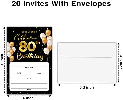 Pozivnice za 80. rođendan s omotnicama - Klasična zlatna tema Ispunite prazan rođendan pozvane čestitke, za muškarce, Woman