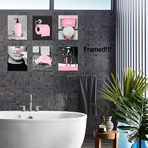 Drsoum glam modna kupaonica Zidni dekor Otisci sjaj platna platna platna crna i ružičasta zidna umjetnost moderne žene smiješne