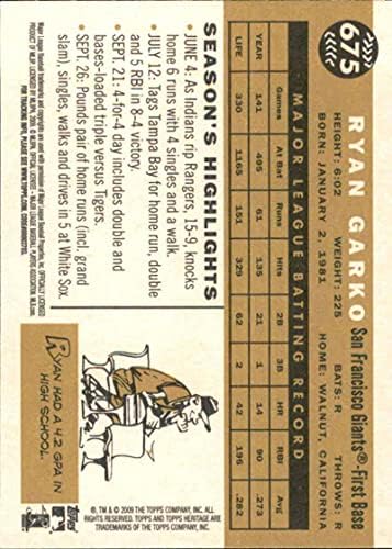 2009 Topps Heritage 675 Ryan Garko Cleveland Indijanci MLB BASEBALL CARD NM-MT