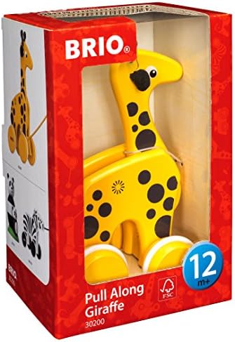 Brio 30200 dojenčad i mališani - povucite igračka za bebe od žirafe drva s glavom za djecu u dobi od 1 i više, žuta/smeđa