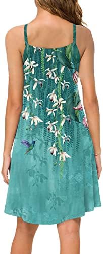 Etcyy ženske ljetne haljine 2023 boho cvjetni print haljina za plažu v vrat bez rukava Spagetti Sundresses sa džepovima