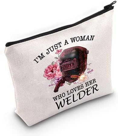Levlo Ja sam samo žena koja voli njezinu kozmetičku torbu za zavarivanje za ženu zavarivača, mamu zavarivača, djevojku zavarivača,