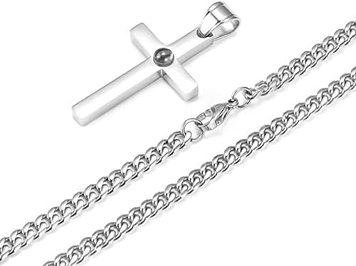 Ogrlica s križem za muškarce-srebrna ogrlica s križem od nehrđajućeg čelika, ugravirani biblijski stih i privjesak s ljubavnim