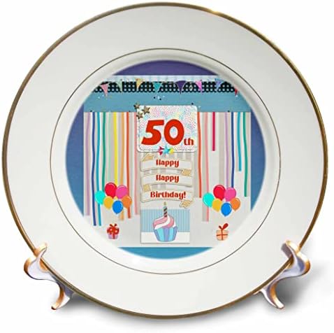 3Drose slika oznake 50. rođendana, kolača, svijeća, balona, ​​poklona, ​​streamers - ploče