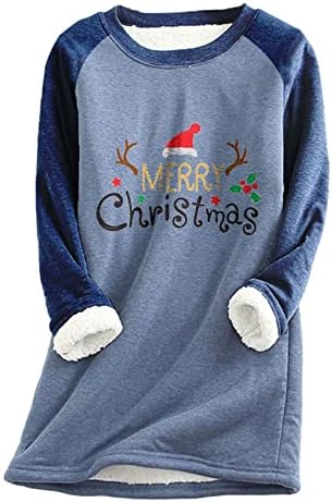 Ženske zimske košulje runo obložene božićne majice dugih rukava dukserice jednostavne slovo tisak toplo pulover