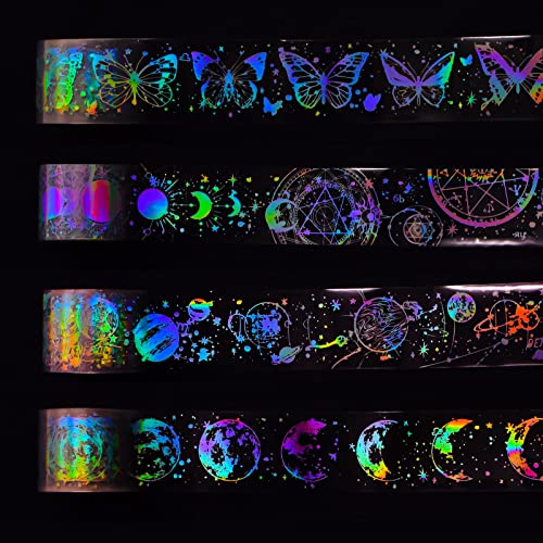 Broziti 4 Roll Vintage Holografski sjaj leptir astronomija naljepnice za kućne ljubimce za kućnu vrpcu Vodootporna prozirna